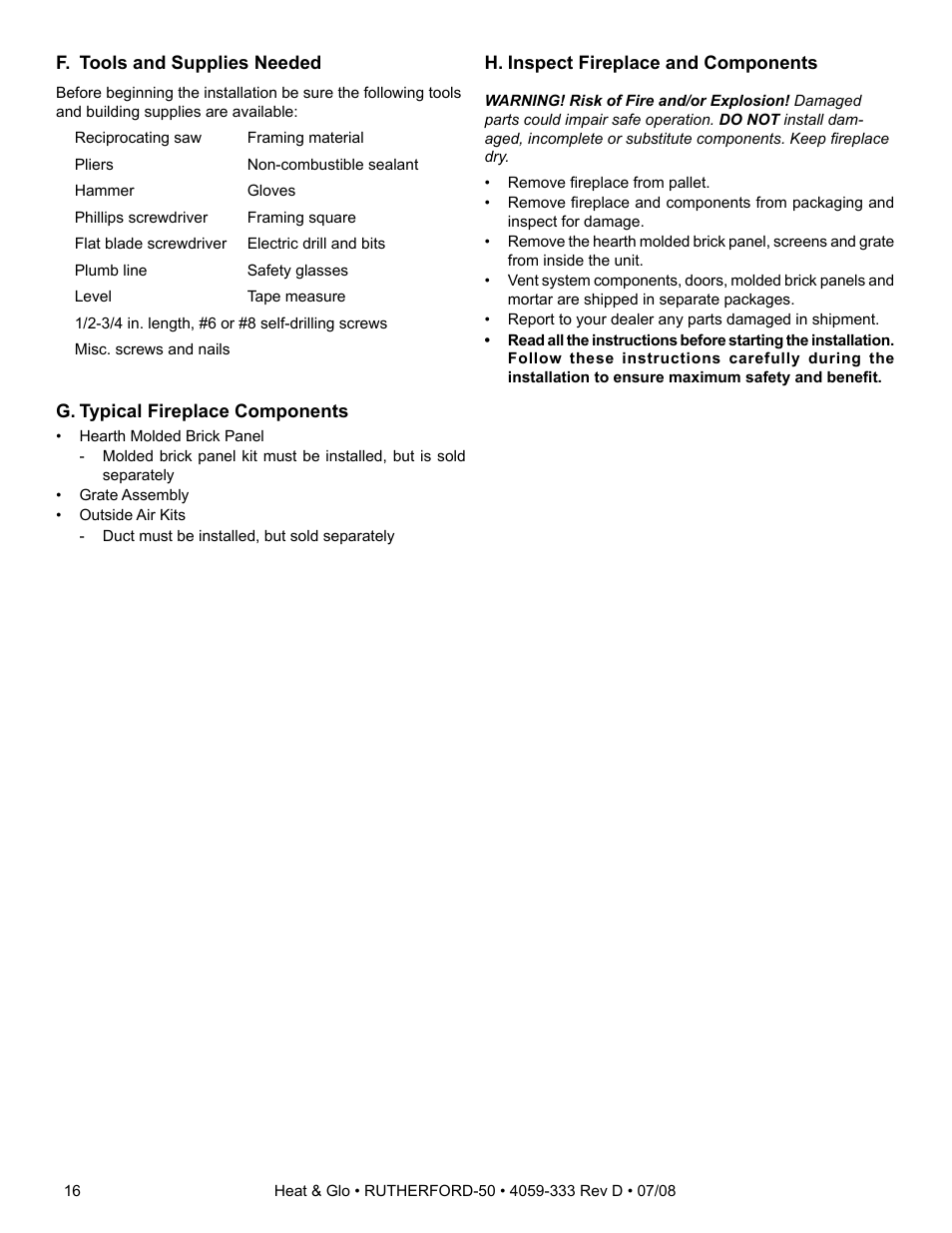 Heat & Glo Fireplace RUTHERFORD 50 User Manual | Page 16 / 48
