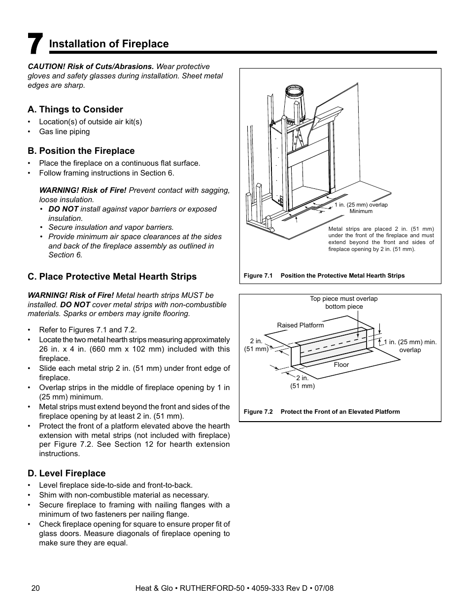 Installation of fireplace | Heat & Glo Fireplace RUTHERFORD 50 User Manual | Page 20 / 48