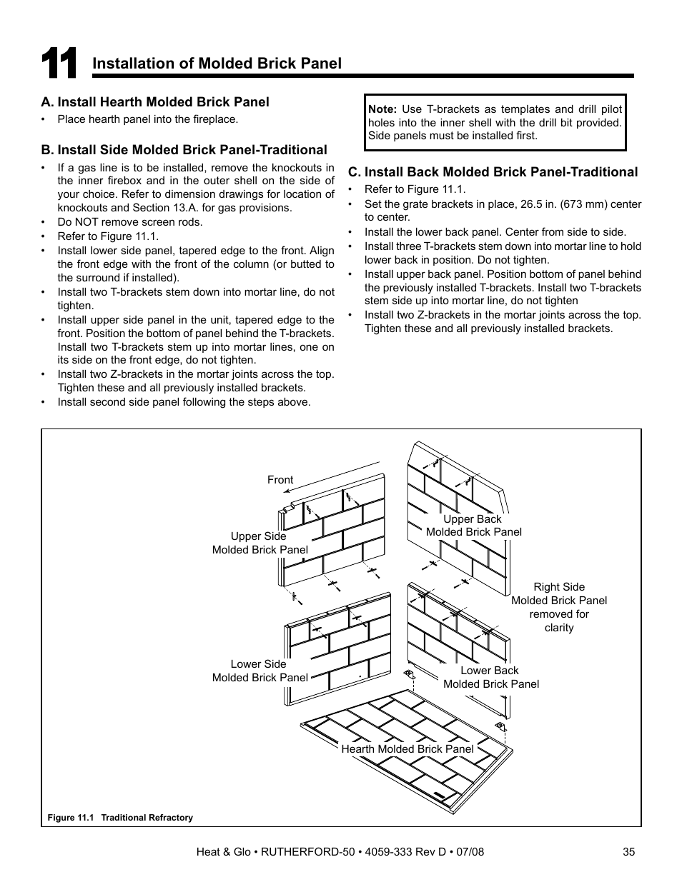 Installation of molded brick panel | Heat & Glo Fireplace RUTHERFORD 50 User Manual | Page 35 / 48