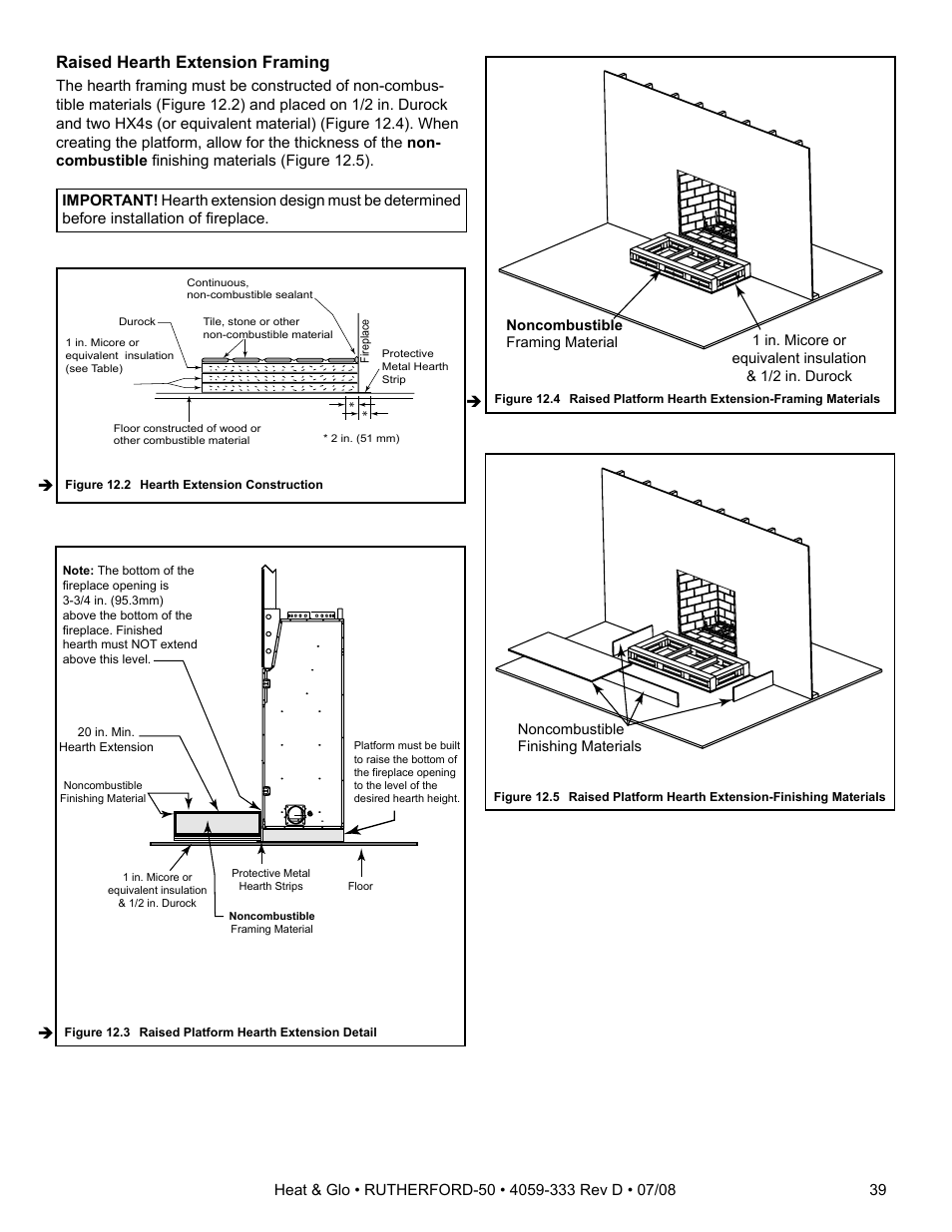 Raised hearth extension framing | Heat & Glo Fireplace RUTHERFORD 50 User Manual | Page 39 / 48