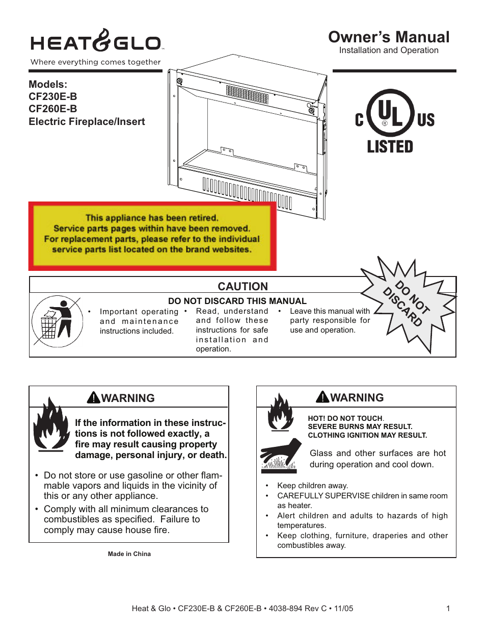 Heat & Glo Fireplace CF260E-B User Manual | 24 pages