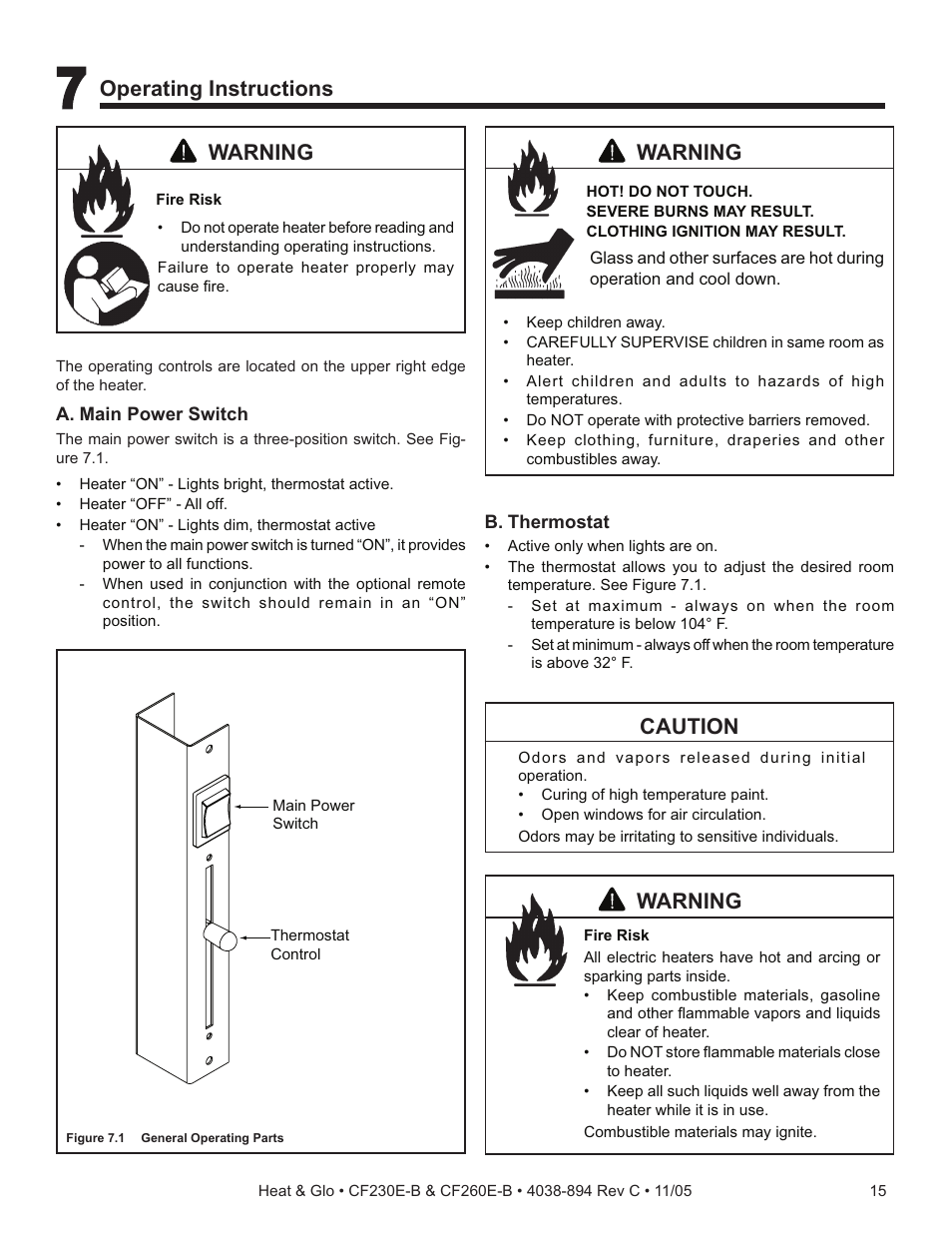 Warning, Operating instructions, Caution | Heat & Glo Fireplace CF260E-B User Manual | Page 15 / 24