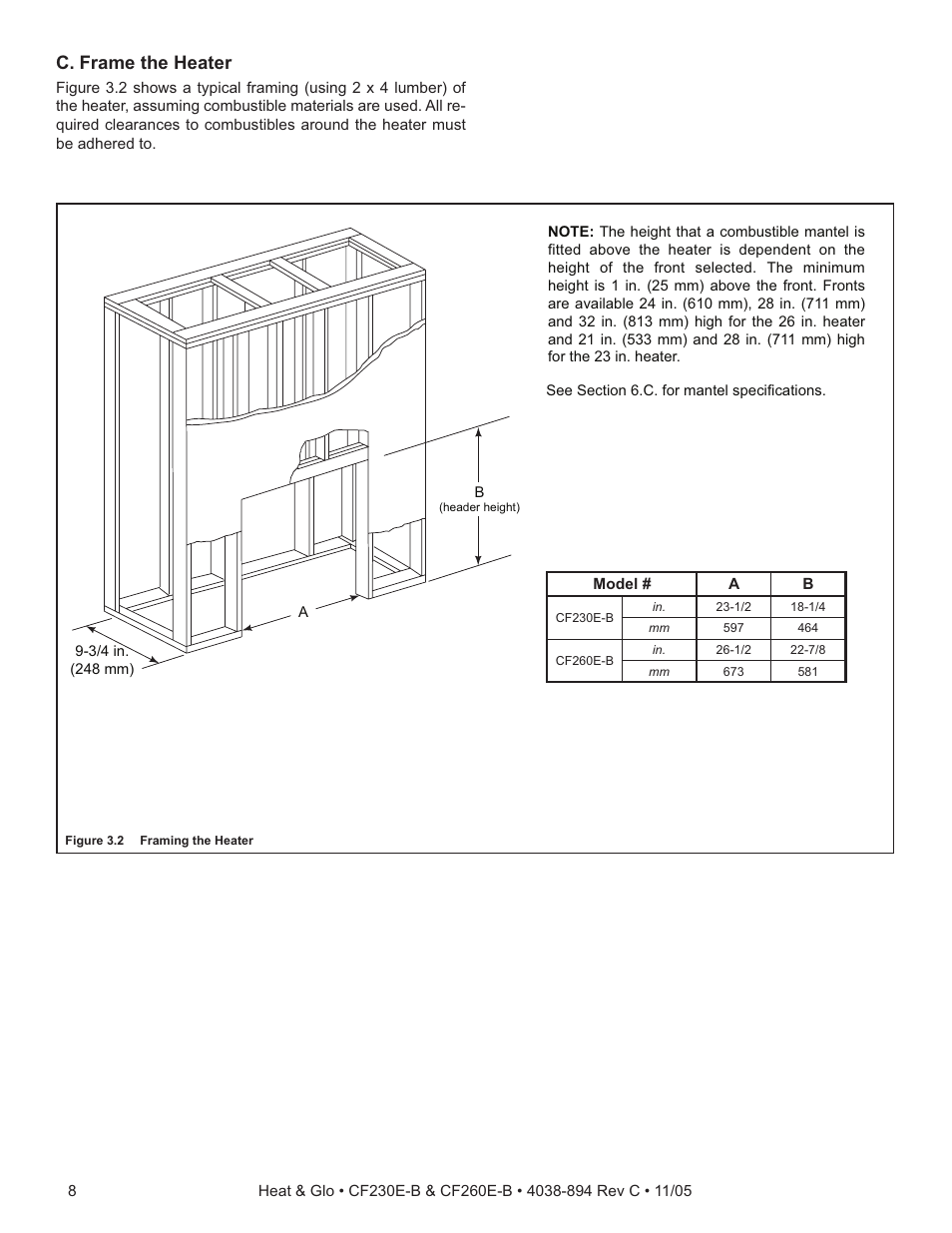 C. frame the heater | Heat & Glo Fireplace CF260E-B User Manual | Page 8 / 24