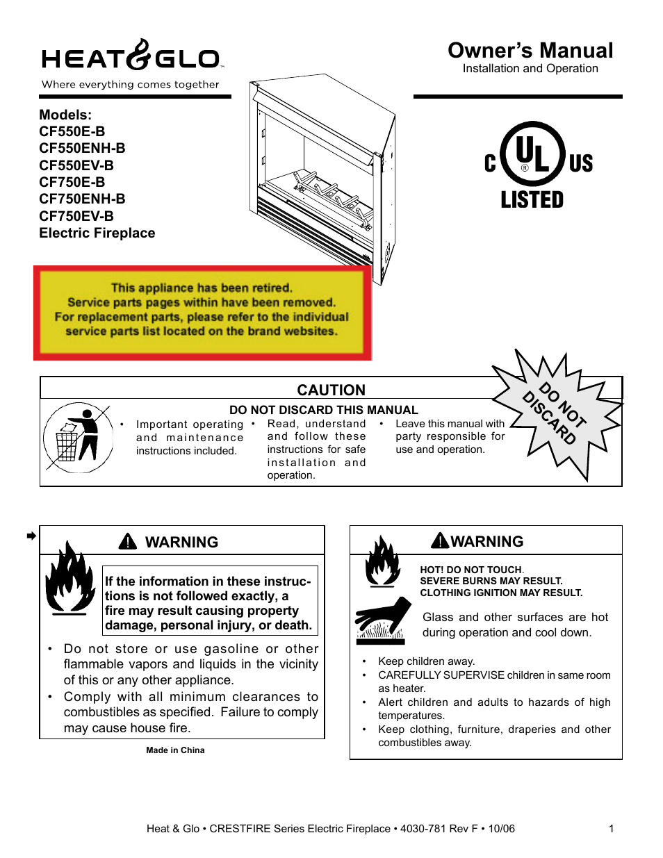 Heat & Glo Fireplace HEAT & GLO CF550E-B User Manual | 26 pages