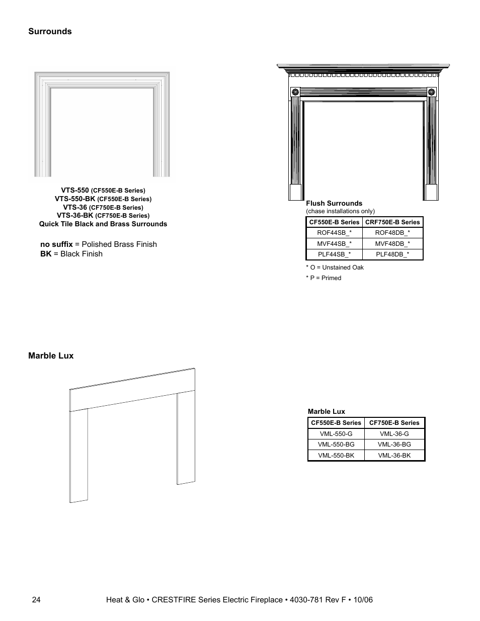 Marble lux, Surrounds | Heat & Glo Fireplace HEAT & GLO CF550E-B User Manual | Page 24 / 26