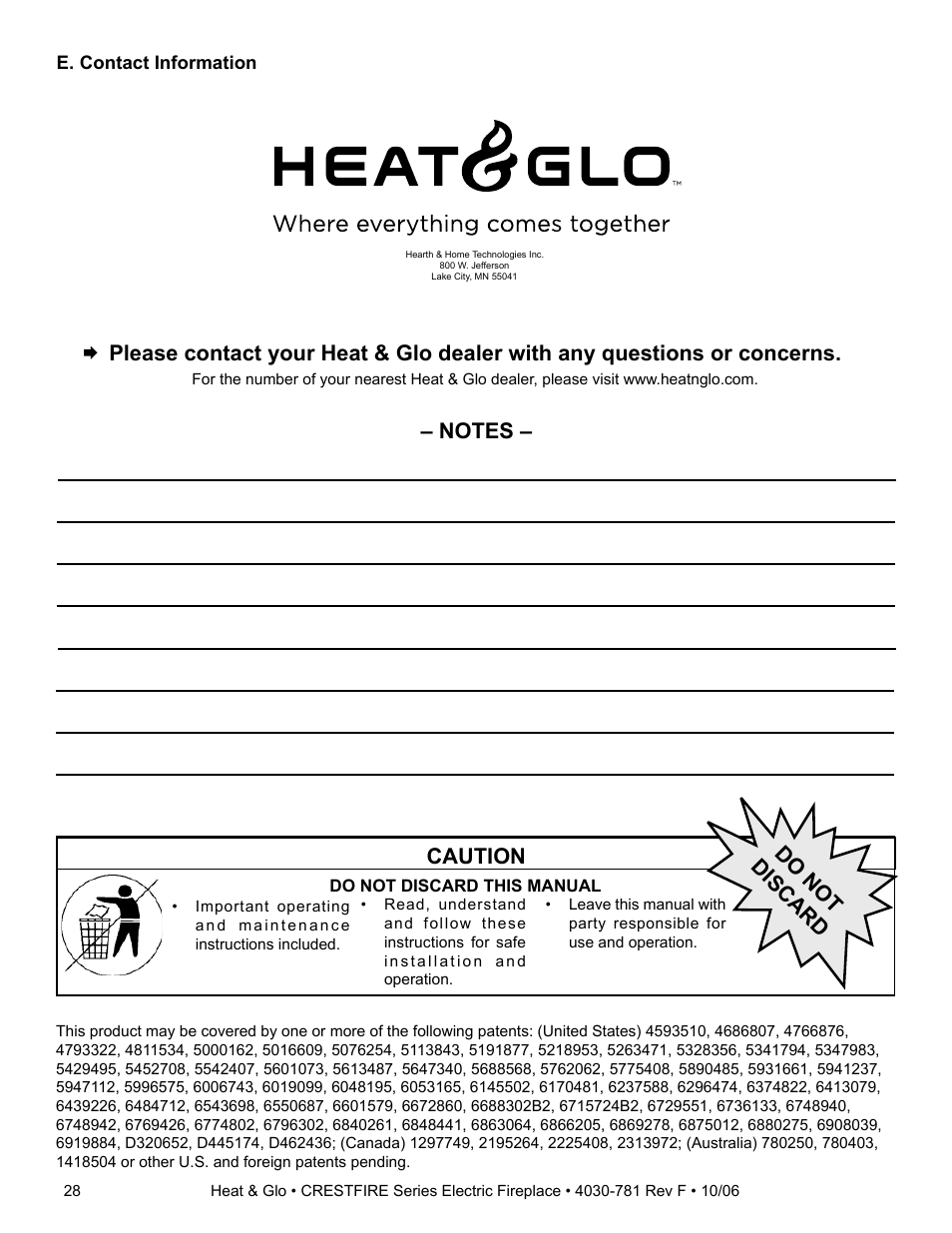 Caution, Do not discard | Heat & Glo Fireplace HEAT & GLO CF550E-B User Manual | Page 26 / 26