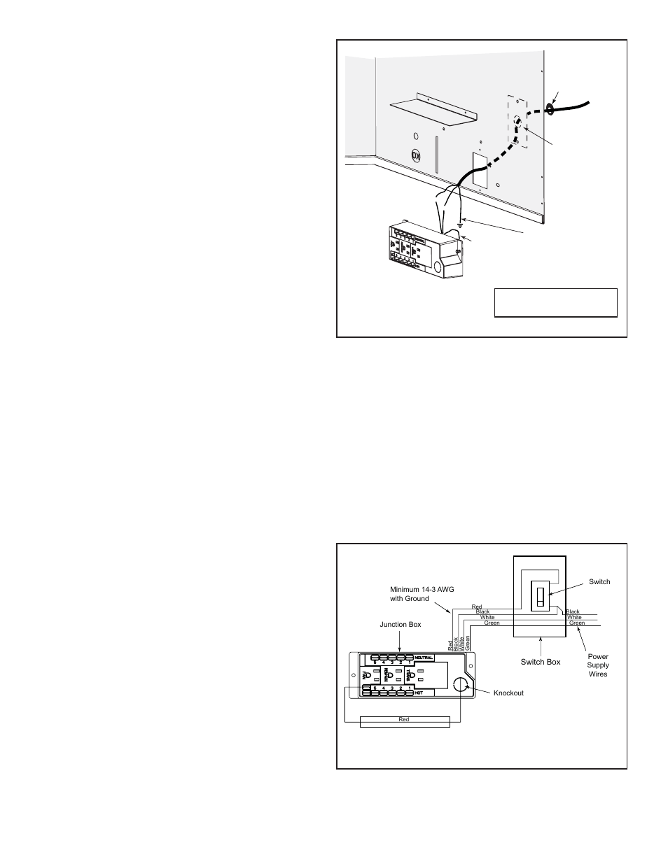 F. wall switch installation for fan (optional), E. junction box installation | Heat & Glo Fireplace Heat & Glo 6000GL-IPI-R User Manual | Page 49 / 67