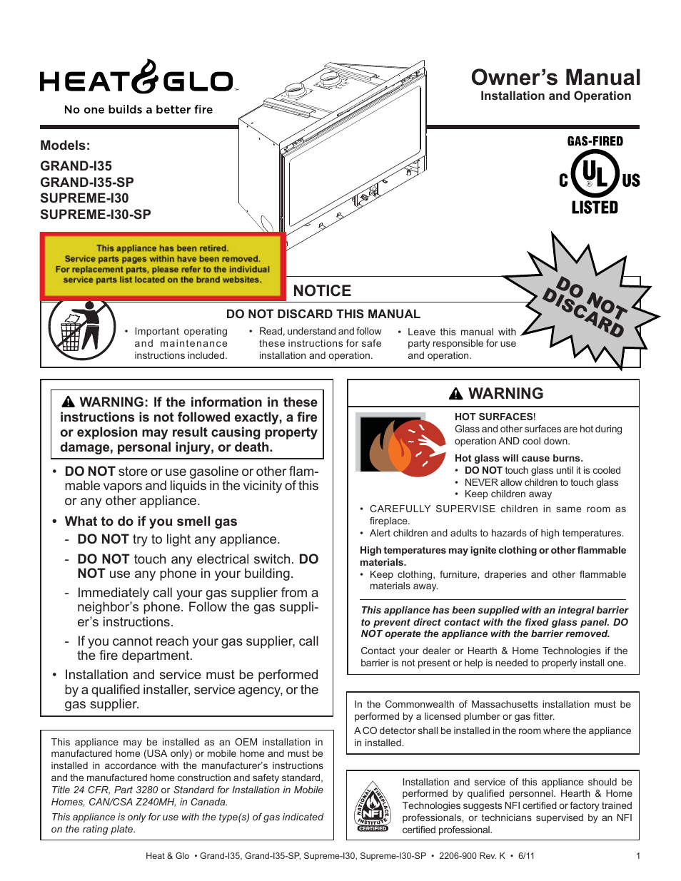 Heat & Glo Fireplace SUPREME-I30 User Manual | 43 pages