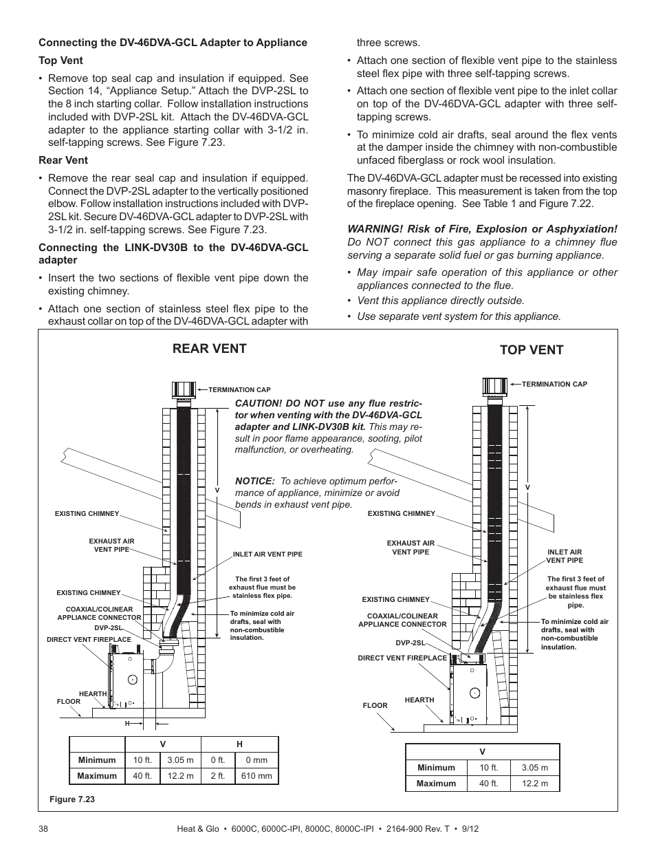 Top vent rear vent | Heat & Glo Fireplace Heat & Glo Fireplace 6000C User Manual | Page 38 / 86