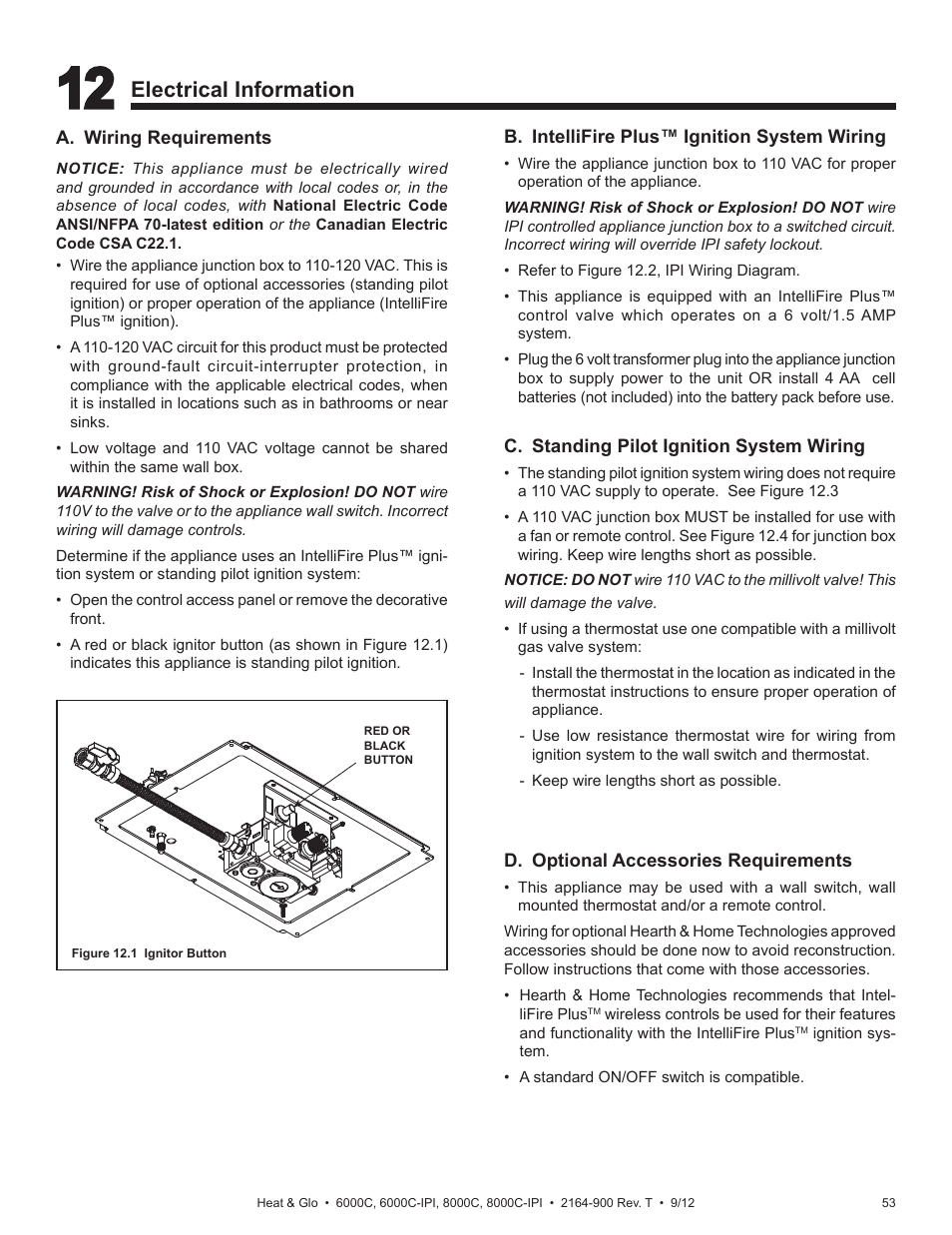 Electrical information | Heat & Glo Fireplace Heat & Glo Fireplace 6000C User Manual | Page 53 / 86
