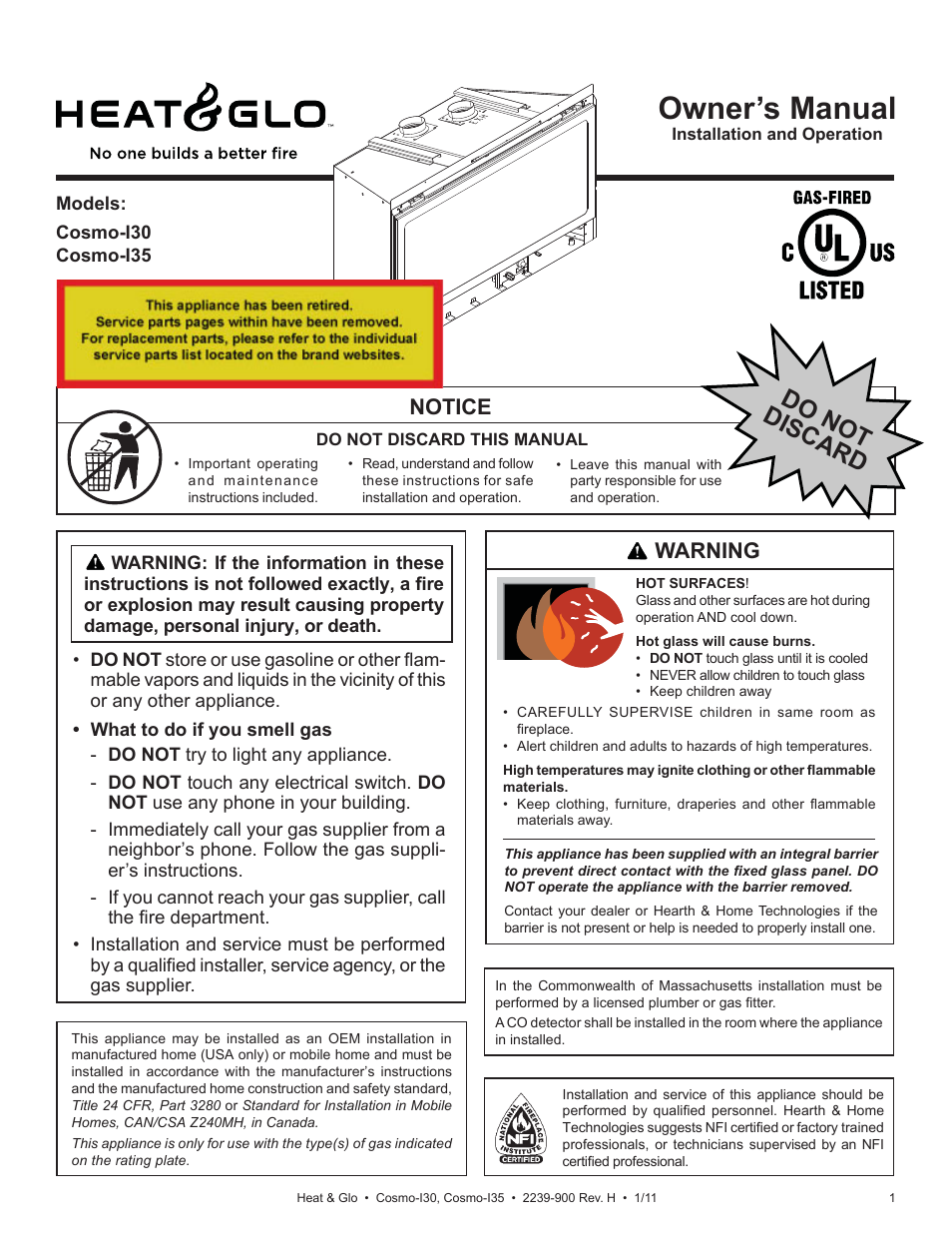 Heat & Glo Fireplace Heat & Glo Cosmo-130 User Manual | 35 pages