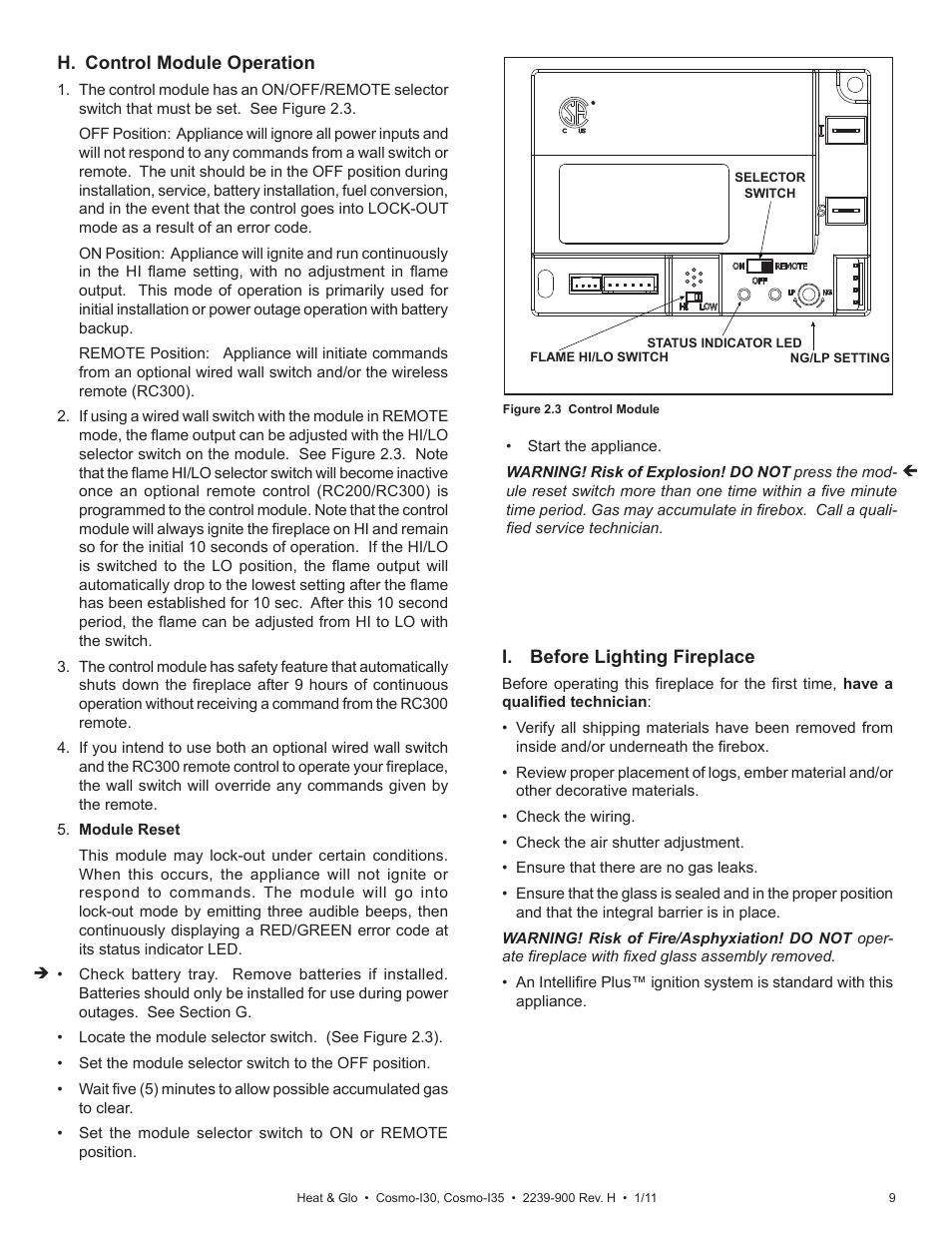 Heat & Glo Fireplace Heat & Glo Cosmo-130 User Manual | Page 9 / 35