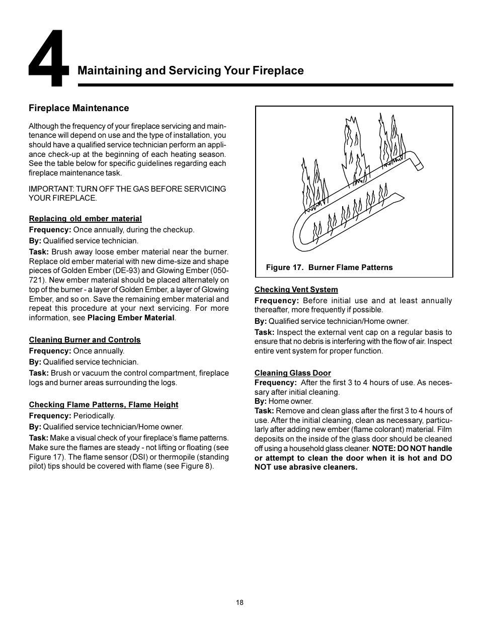 Section 4: maintaining & servicing, Maintaining and servicing your fireplace | Heat & Glo Fireplace ST-38GTV User Manual | Page 18 / 18