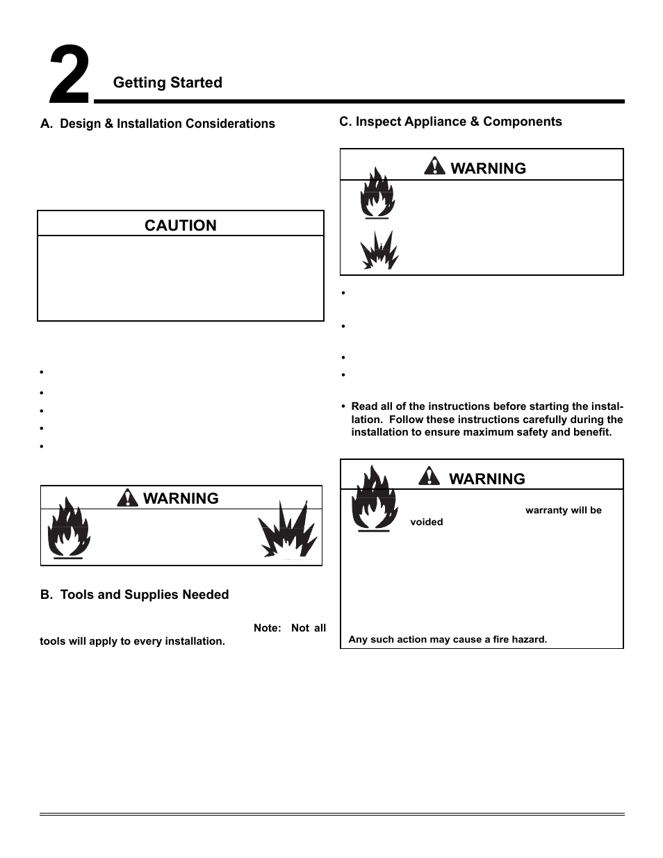 Getting started, Caution, Warning | Heat & Glo Fireplace TIARAP-CES User Manual | Page 6 / 56