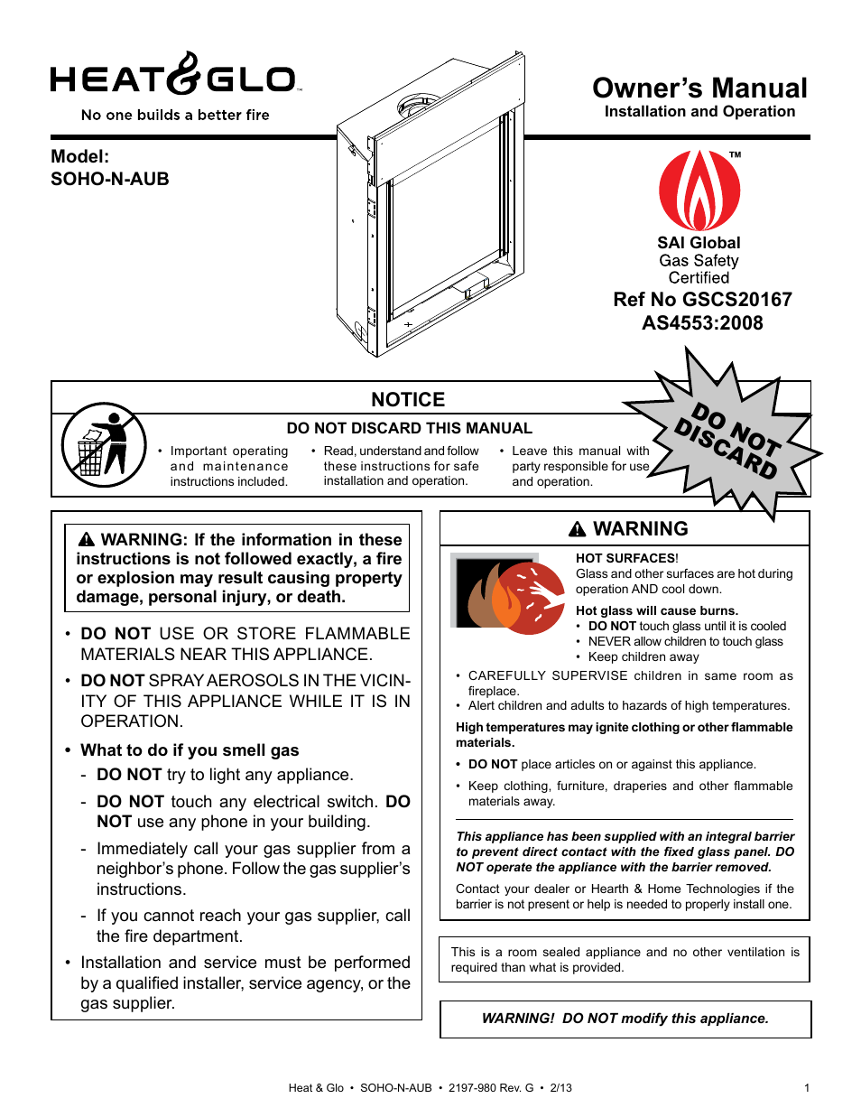 Heat & Glo Fireplace 2197-980 User Manual | 69 pages