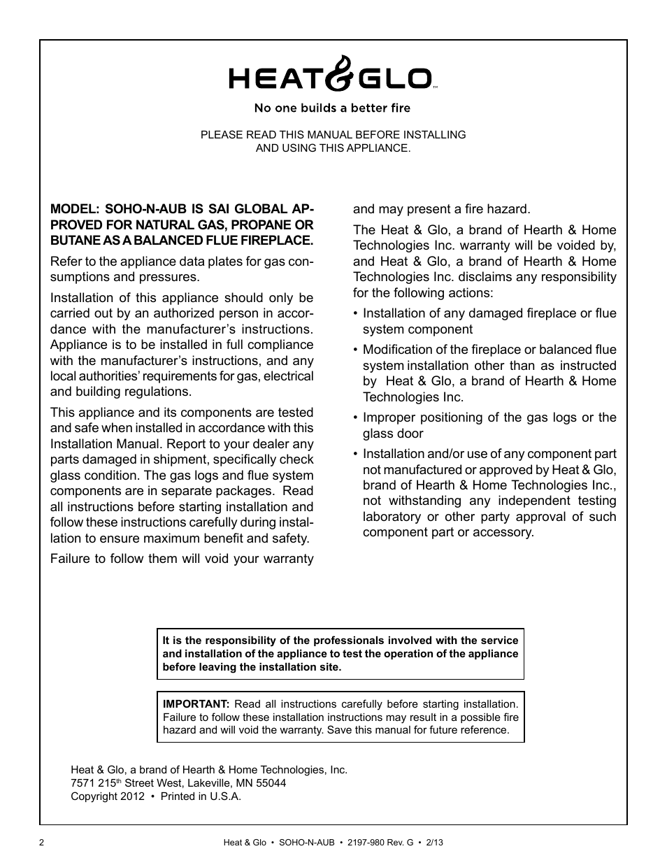 Heat & Glo Fireplace 2197-980 User Manual | Page 2 / 69