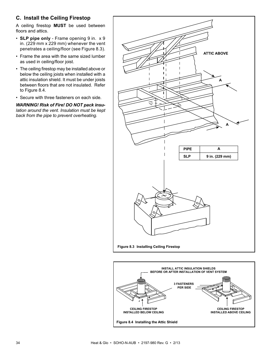 C. install the ceiling firestop | Heat & Glo Fireplace 2197-980 User Manual | Page 34 / 69