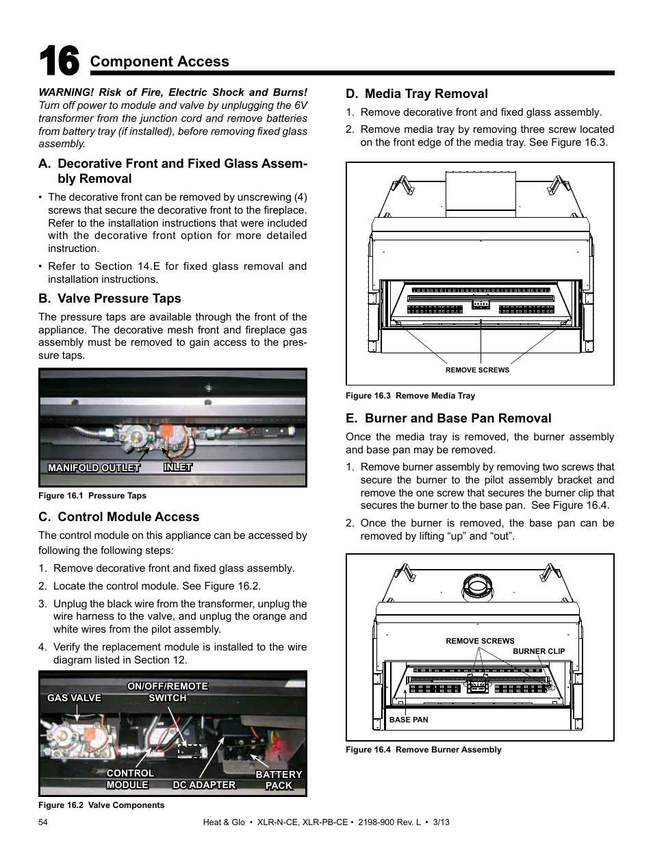 Component access | Heat & Glo Fireplace XLR-N-CE User Manual | Page 54 / 65