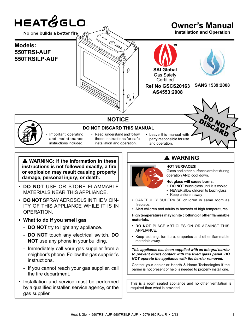 Heat & Glo Fireplace Heat & Glo 550TRSI-AUF User Manual | 80 pages