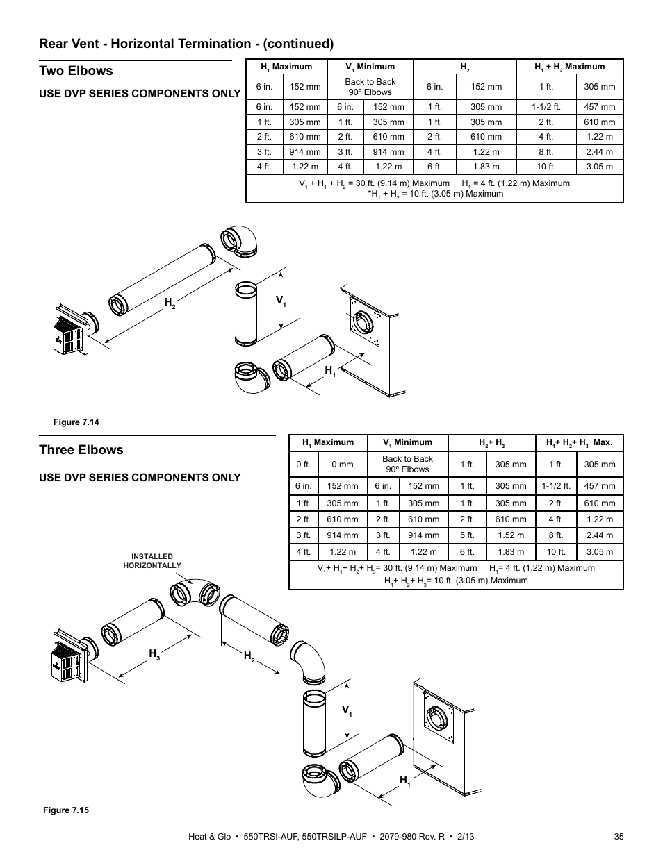 Three elbows, Use dvp series components only | Heat & Glo Fireplace Heat & Glo 550TRSI-AUF User Manual | Page 35 / 80