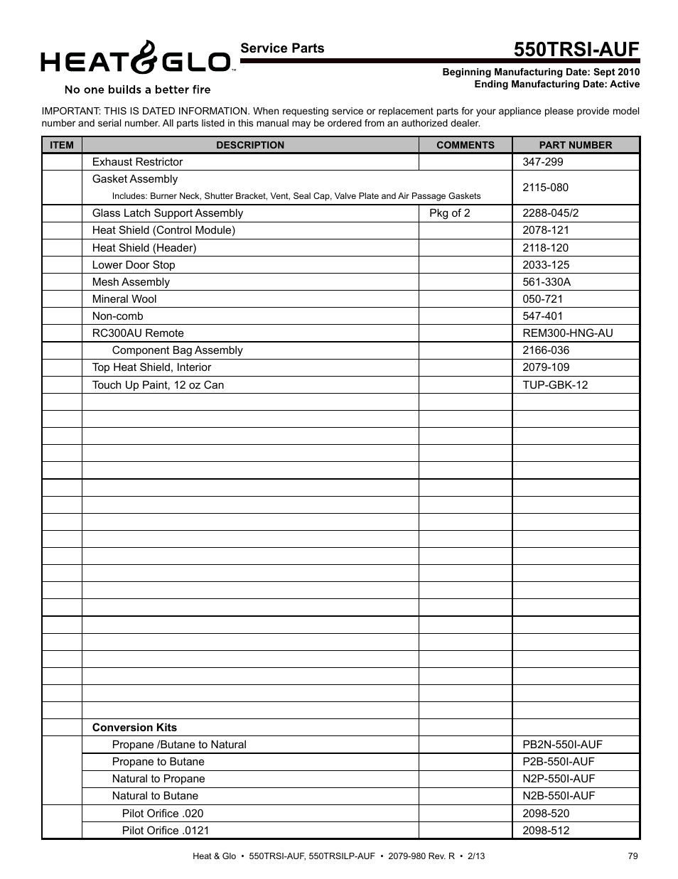 550trsi-auf | Heat & Glo Fireplace Heat & Glo 550TRSI-AUF User Manual | Page 79 / 80