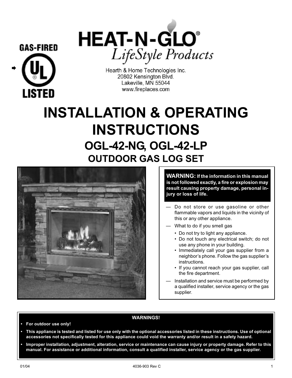 Heat & Glo Fireplace OGL-42-NG User Manual | 12 pages