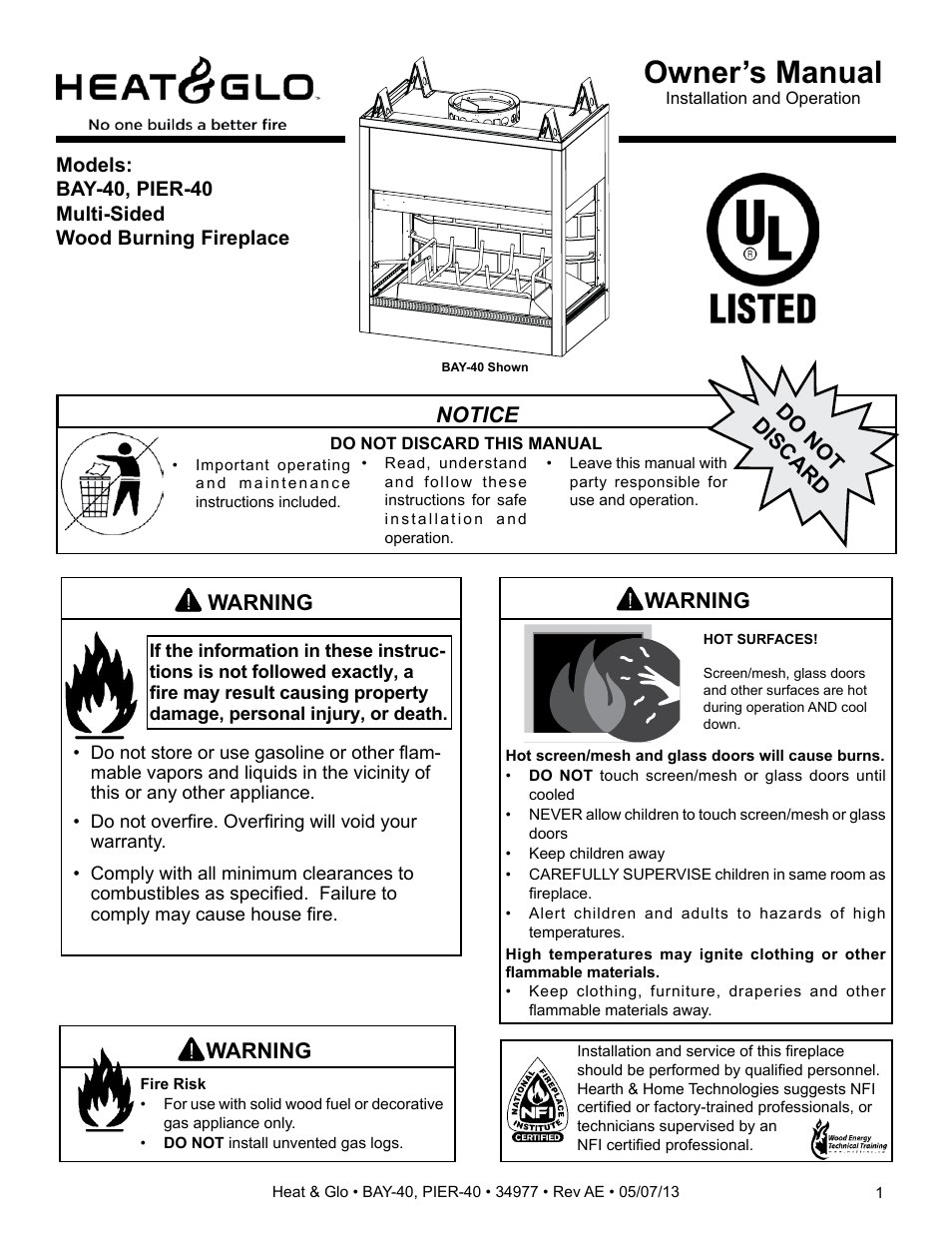 Heat & Glo Fireplace HEAT & GLO PIER-40 User Manual | 52 pages