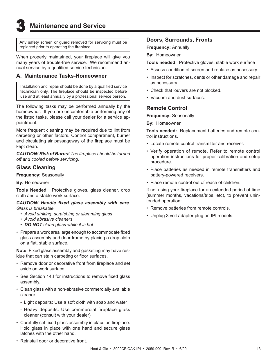 Maintenance and service | Heat & Glo Fireplace 8000CF-OAK-IPI User Manual | Page 13 / 58