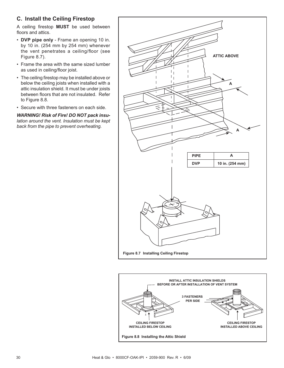 C. install the ceiling firestop | Heat & Glo Fireplace 8000CF-OAK-IPI User Manual | Page 30 / 58