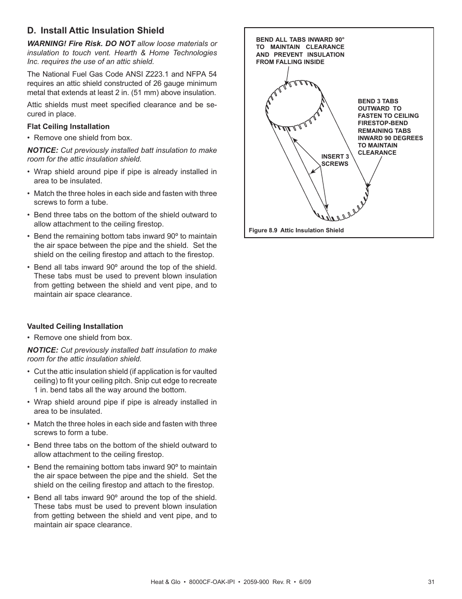 D. install attic insulation shield | Heat & Glo Fireplace 8000CF-OAK-IPI User Manual | Page 31 / 58