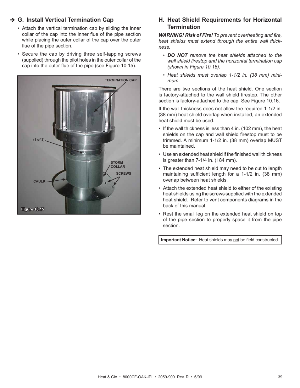 G. install vertical termination cap | Heat & Glo Fireplace 8000CF-OAK-IPI User Manual | Page 39 / 58
