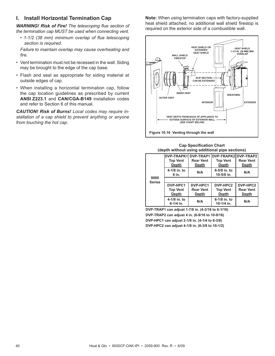 I. install horizontal termination cap | Heat & Glo Fireplace 8000CF-OAK-IPI User Manual | Page 40 / 58