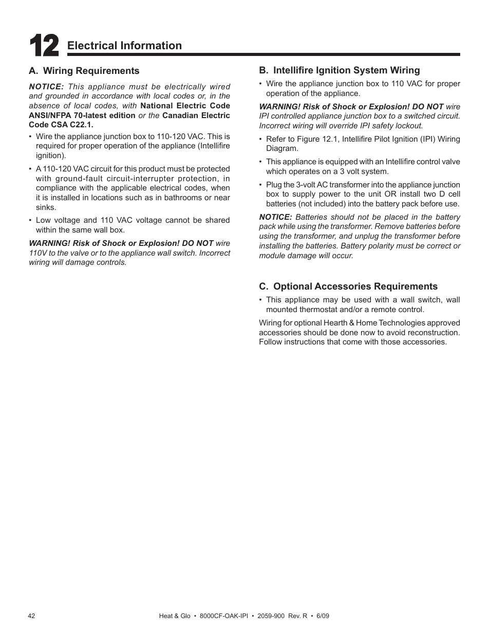 Electrical information | Heat & Glo Fireplace 8000CF-OAK-IPI User Manual | Page 42 / 58