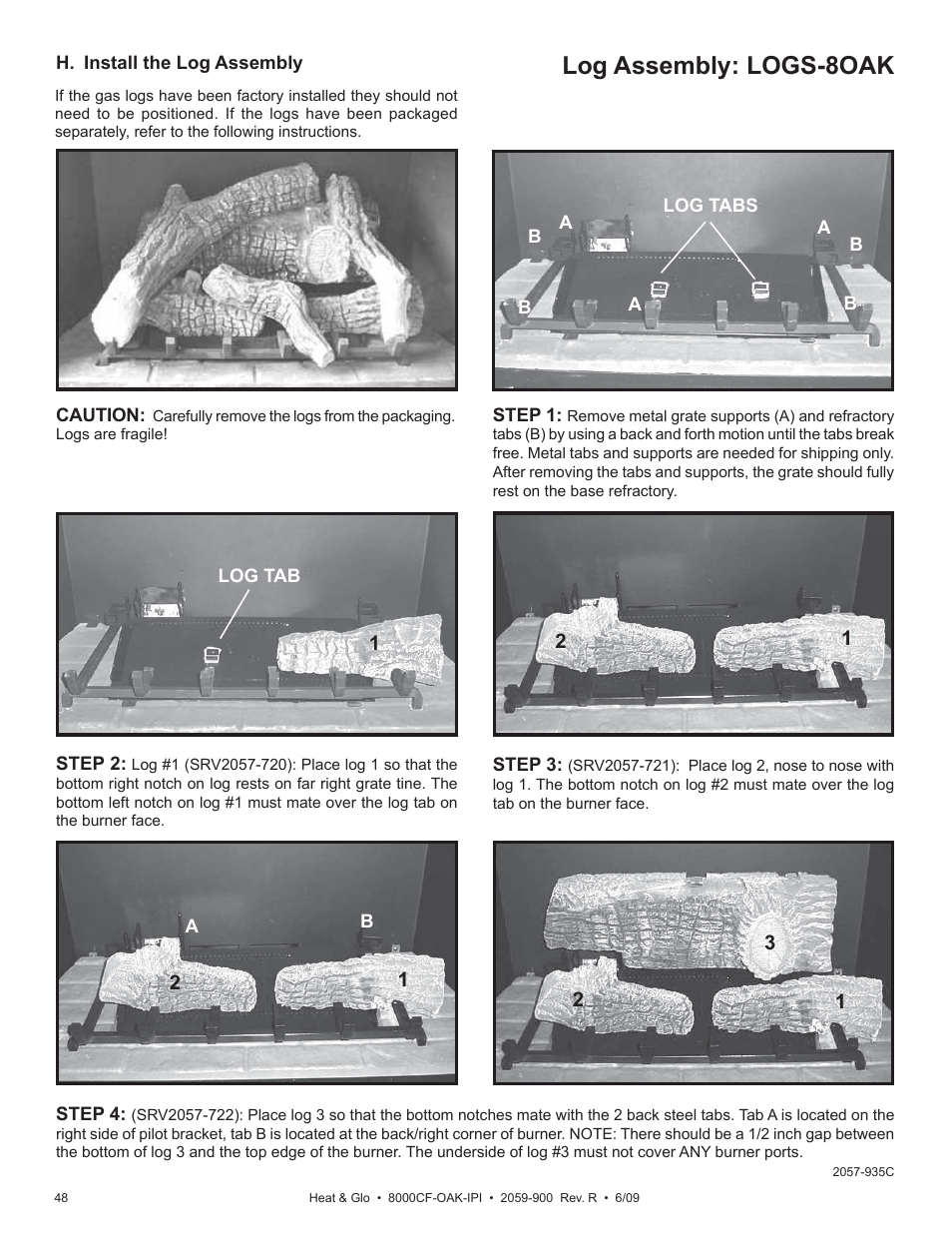 Log assembly: logs-8oak | Heat & Glo Fireplace 8000CF-OAK-IPI User Manual | Page 48 / 58