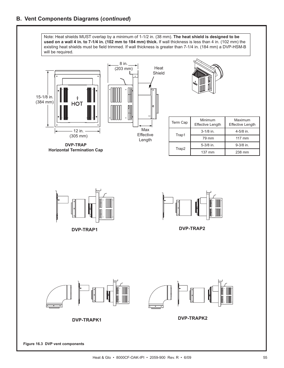 B. vent components diagrams ( continued ) | Heat & Glo Fireplace 8000CF-OAK-IPI User Manual | Page 55 / 58