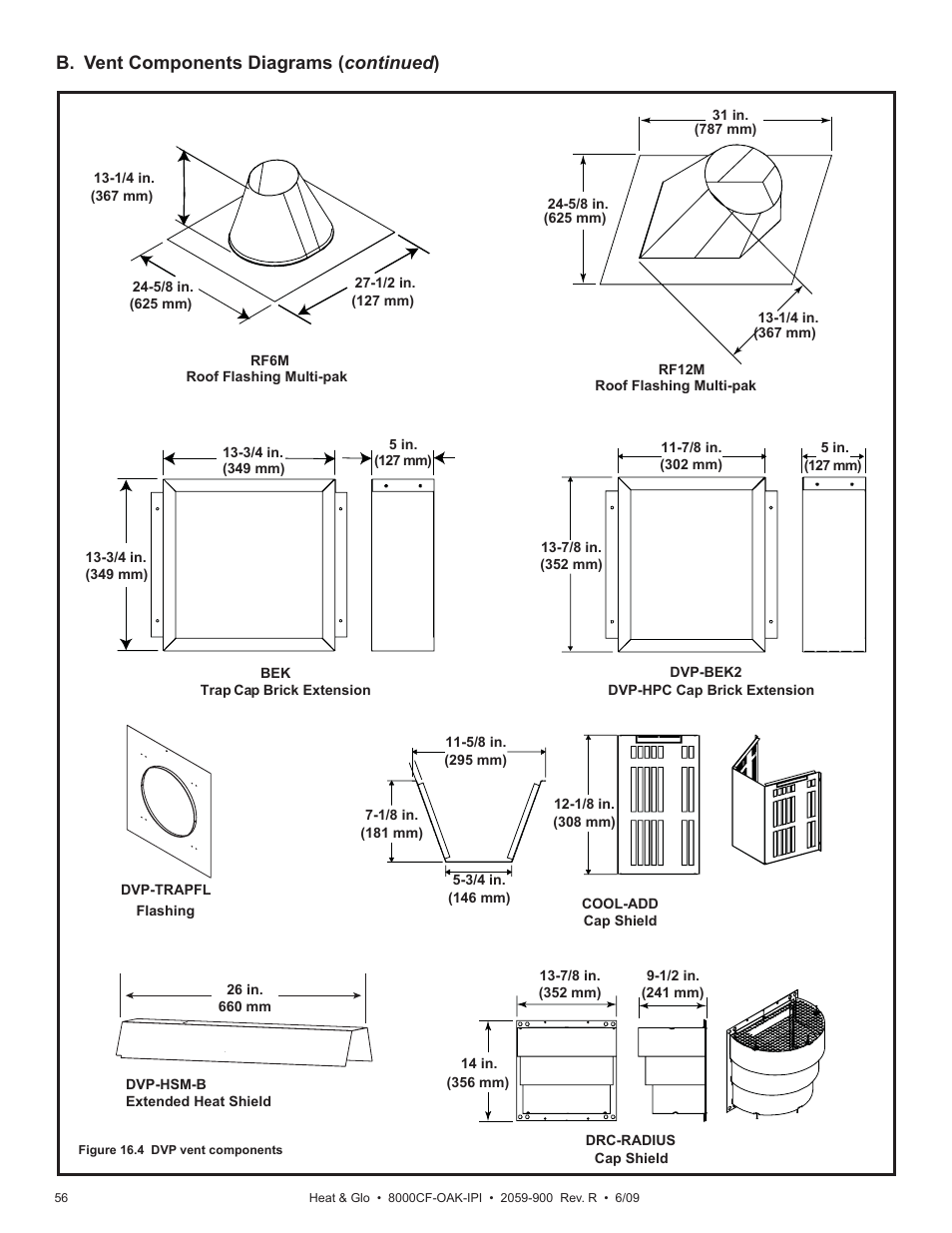 B. vent components diagrams ( continued ) | Heat & Glo Fireplace 8000CF-OAK-IPI User Manual | Page 56 / 58