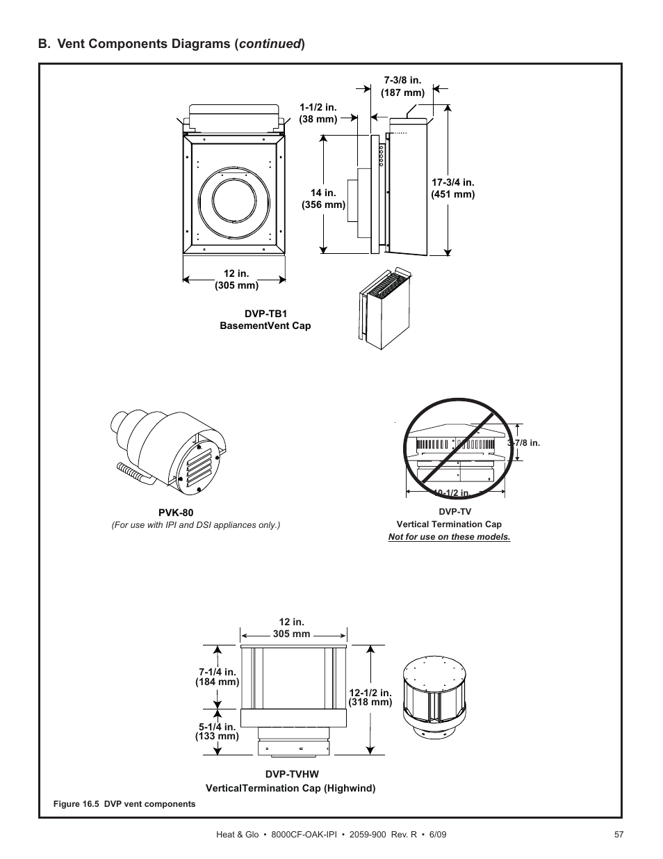 B. vent components diagrams ( continued ) | Heat & Glo Fireplace 8000CF-OAK-IPI User Manual | Page 57 / 58
