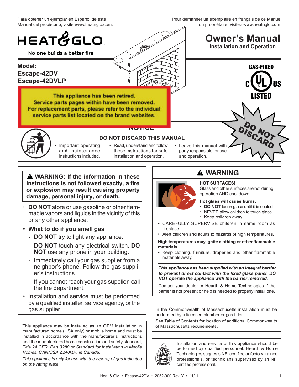 Heat & Glo Fireplace HEAT & GLO Escape-42DV User Manual | 61 pages