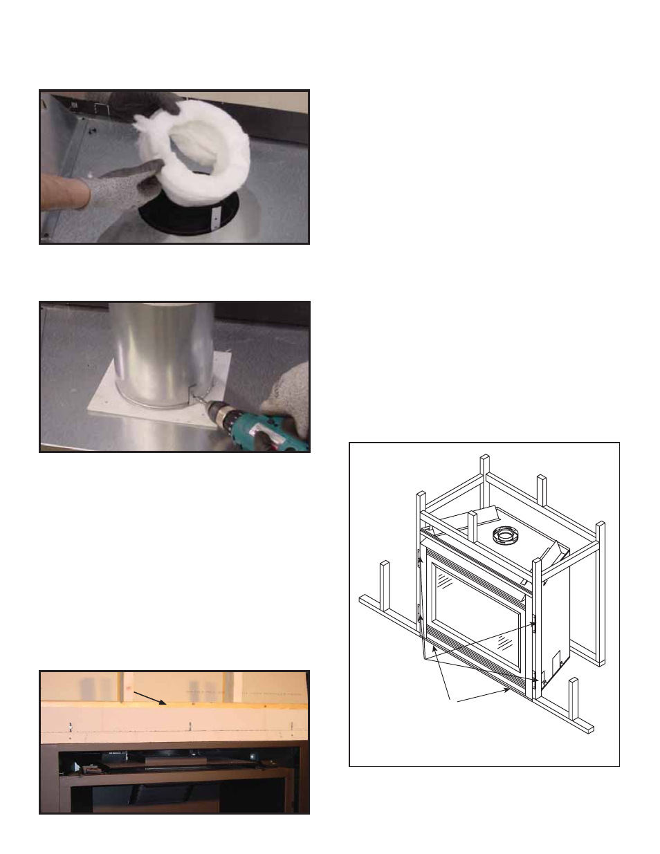 B. rear vent, C. installing the non-combustible board, D. securing and leveling the appliance | Heat & Glo Fireplace 6000GLX-IPILP-S/-R User Manual | Page 37 / 72