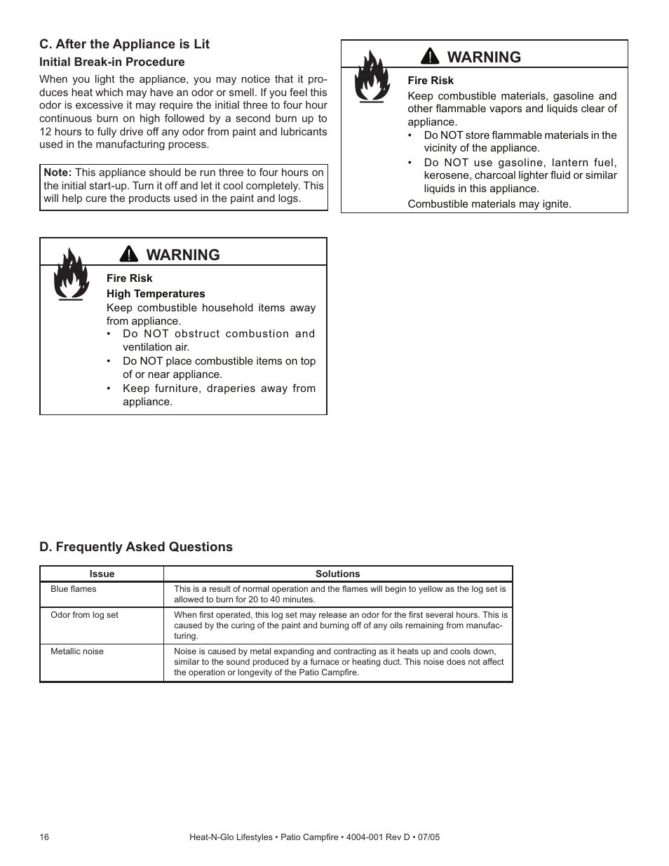 Warning | Heat & Glo Fireplace PCFML-HNG User Manual | Page 16 / 24