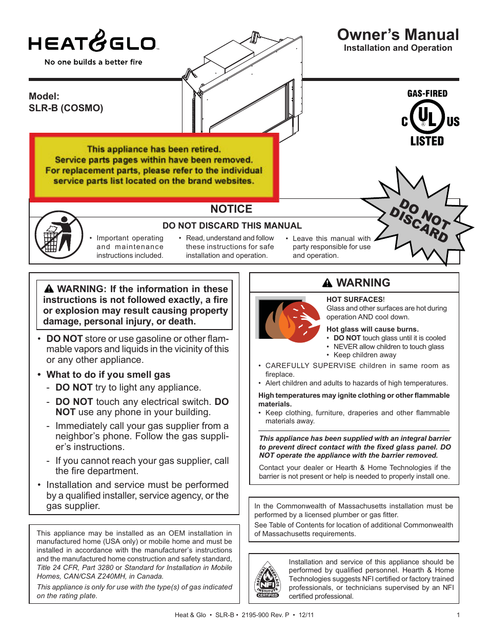 Heat & Glo Fireplace HEAT & GLO SLR-B (COSMO) User Manual | 68 pages