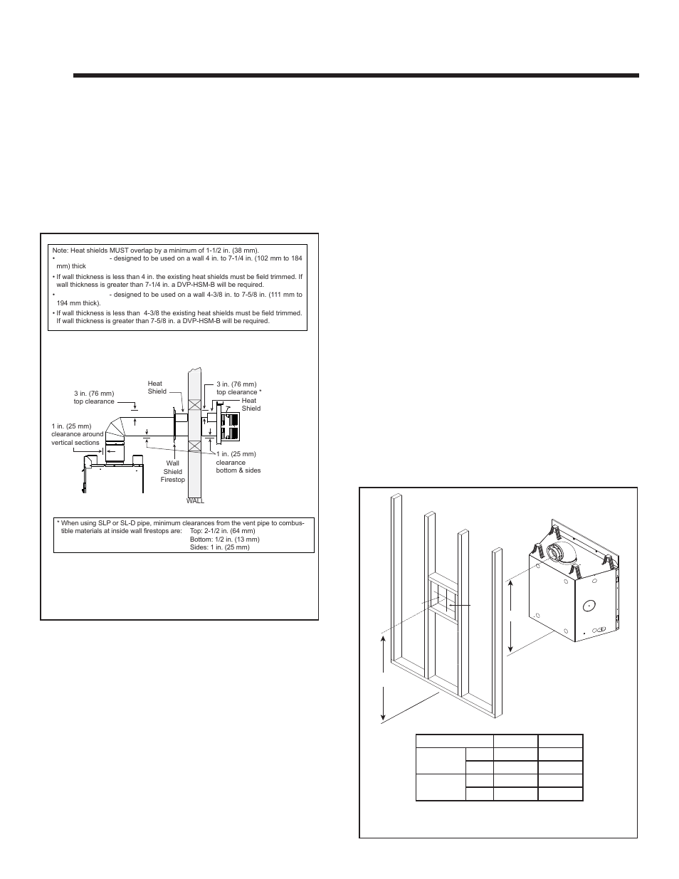 Vent clearances and framing, A. pipe clearances to combustibles, B. wall penetration framing | Heat & Glo Fireplace 8000CMOD-IPI User Manual | Page 32 / 71