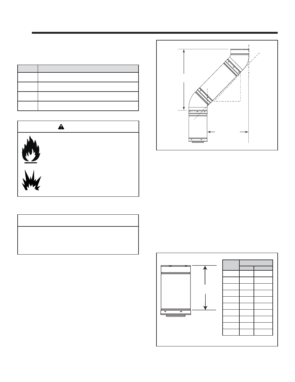 Caution, Vent information and diagrams, Warning | B. use of elbows, A. vent table key, C. measuring standards | Heat & Glo Fireplace ESCAPE 36DV User Manual | Page 13 / 60