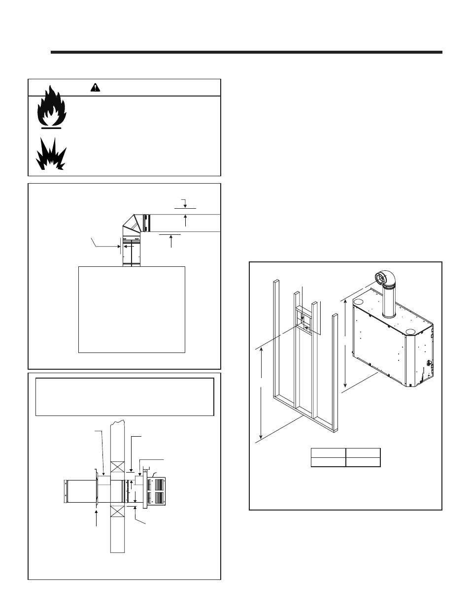 Vent clearances and framing, Warning, A. pipe clearances to combustibles | B. wall penetration framing | Heat & Glo Fireplace ESCAPE 36DV User Manual | Page 19 / 60