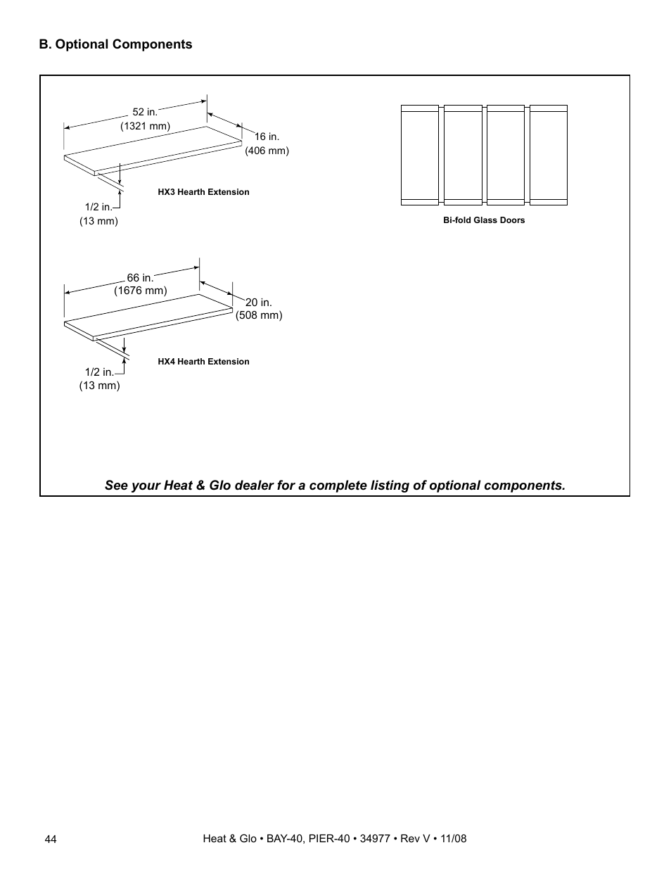 B. optional components | Heat & Glo Fireplace BAY-40 User Manual | Page 44 / 52