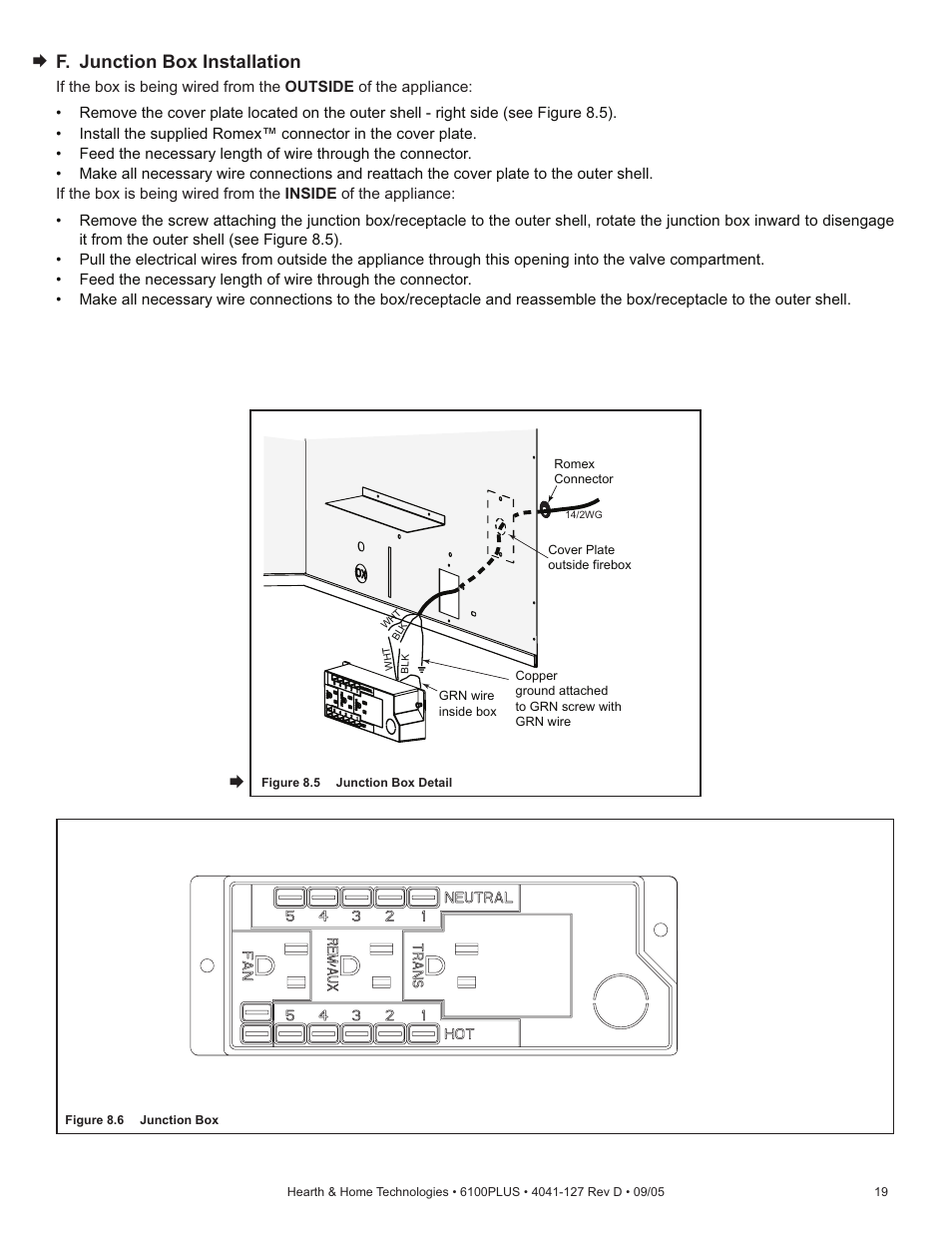 F. junction box installation | Heat & Glo Fireplace 6100PLUS User Manual | Page 19 / 40