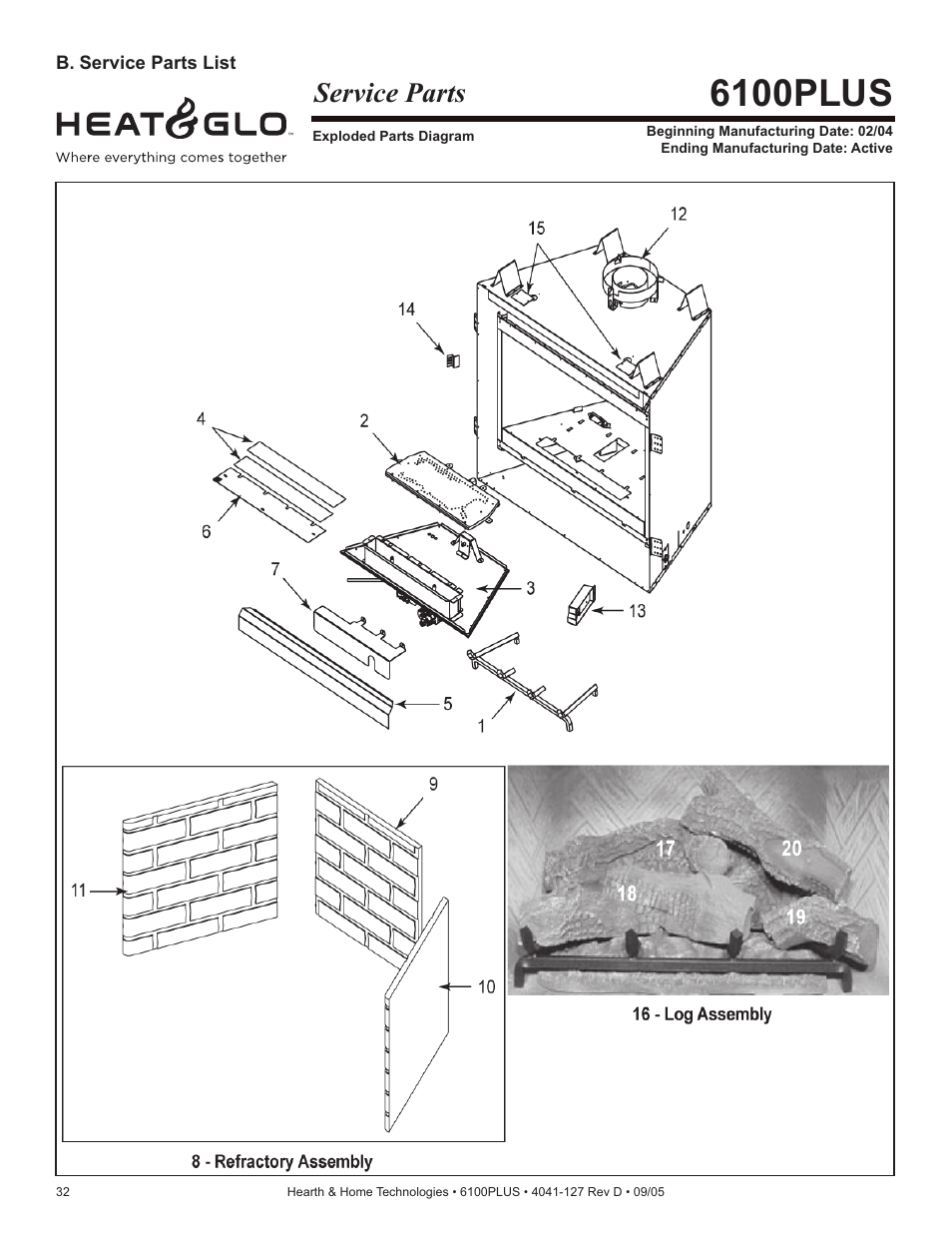 6100plus, Service parts | Heat & Glo Fireplace 6100PLUS User Manual | Page 32 / 40