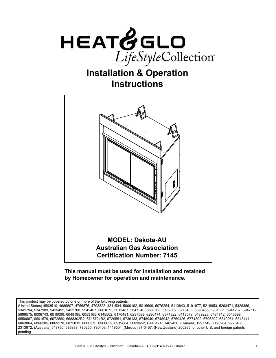 Heat & Glo Fireplace AUSTRALIAN GAS ASSOCIATION DAKOTA-AU User Manual | 36 pages