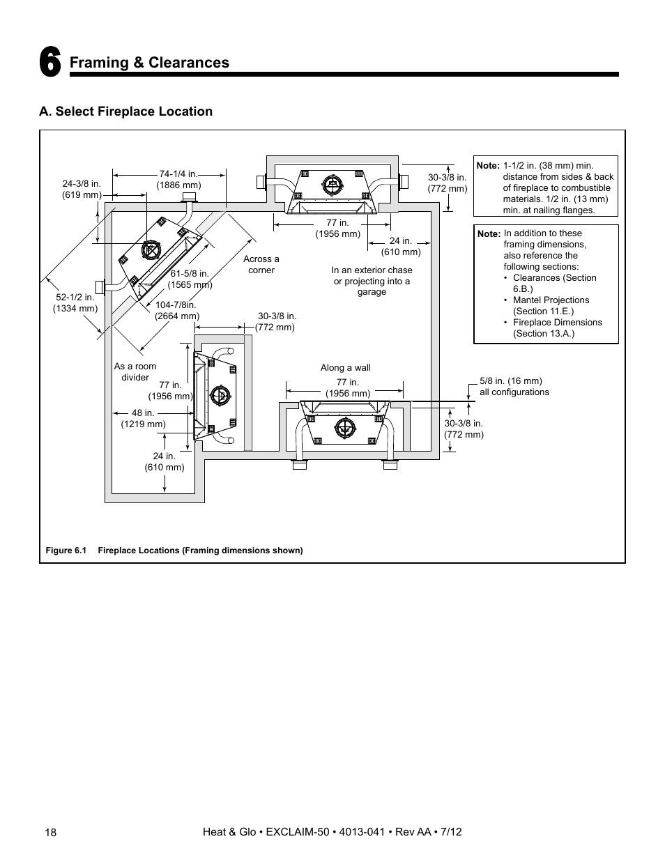 Framing & clearances, A. select fireplace location | Heat & Glo Fireplace Heat & Glo Exclaim-50 User Manual | Page 18 / 52