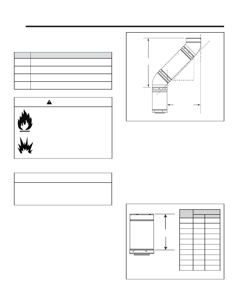 Caution, Vent information and diagrams, Warning | B. use of elbows, A. vent table key, C. measuring standards | Heat & Glo Fireplace CRESCENT II User Manual | Page 12 / 52
